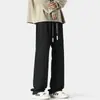 Pantalones Casuales Rectos de Talla Grande con Textura, Pantalones Largos hasta el Suelo en Blanco y Negro para Hombre, Moda Primavera 2026