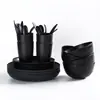 Conjunto de louças de palha de trigo para uso transfronteiriço, incluindo tigelas, pratos e copos de plástico duráveis e resistentes a quedas, em uma caixa de presente minimalista de estilo nórdico para uso doméstico
