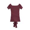 8093-25 Estilo Coreano Slim Fit Gola de Uma Linha Alça Manga Curta Tricô Cor Doce