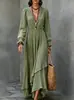 Vestido Longo Feminino Europeu e Americano Transfronteiriço Cor Sólida Decote V Boêmio Irregular Babado Chiffon Manga Longa