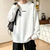 Chaqueta bordada floral blanca de corte holgado, sudadera de moda con cuello redondo, top gris para hombre, capa interior de manga larga, sin capucha, estilo americano de peso pesado, colección de otoño