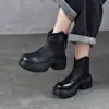 Botines Cortos de Cuero Genuino Tian Nige con Tacón Grueso, Suelas Gruesas, Forro de Felpa, Botas Cálidas de Algodón con Cremallera Trasera, Botas Delgadas de Piel de Vaca de Primera Capa Invierno 2025