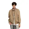 Chaqueta corta deconstruida estilo americano color caqui para hombre, primavera/otoño, cuello alto, chaqueta bomber, ropa de trabajo, chaqueta de béisbol de moda