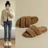 Pantuflas peludas para mujer 2026 otoño e invierno uso exterior pantuflas sin cordones de suela gruesa pantuflas de algodón de felpa cálida pantuflas de celebridad de internet