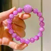 Pulsera de Plata 925 de 9-16 mm de Alta Calidad Jade Morado Rico Kunzita Natural Pulsera