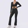 Conjunto de ropa de Pilates y yoga de alta gama para mujer, transfronterizo europeo y americano, conjunto deportivo de secado rápido, conjunto de dos piezas de manga larga y pantalón largo para fitness
