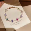 Pulseira de Flor em Zircônia Colorida Banhada a Ouro Real 18K, Pulseira de Design de Nicho de Luxo Leve, Joia Fashion e de Alto Padrão
