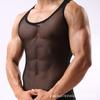 Camiseta de malha masculina sexy, de seda gelada, respirável, esportiva, sem mangas, fina, camiseta masculina de verão