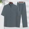 Traje Tang para Hombre Camisa de Verano de Manga Corta para Padres de Mediana Edad y Mayores de un Botón Estilo Chino Nuevo Túnica de Padre Traje de Seda Helada