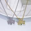 Collar de Hierba de Trébol de la Suerte para Mujer Plateado Plata 18K Platino Full Diamante Diamante Único Cadena Corta para Clavícula Mismo Estilo que Celebridad de Internet