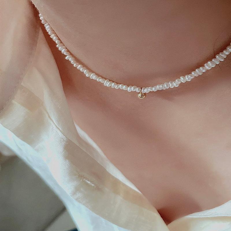 法式简约天然淡水珍珠项链时尚复古轻奢高级感金色圆球