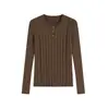 E* Suéter de Malha Gola Redonda Slim Fit E* Order 26 Chegada Nova Outono Design Canelado Top Camada Interna Feminina