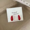 Pendientes de Aro Retro Color Cereza Rojo Otoño e Invierno para Mujer Aguja de Plata Geométricos Moda Simples Festivos Pendientes de Gama Alta Venta al por Mayor