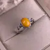 Anillo de Plata Esterlina S925 con Charm Incrustado de Ágata Roja del Sur, Anillo con Forma de Corazón Cruzado, Anillo Ajustable de Cera de Abeja Natural y Jade Hetian