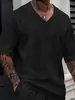 Nova Camiseta Masculina Jacquard Cor Sólida Gola V Casual Versátil para Exterior Primavera e Verão Europeia e Americana