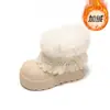 Botas de Nieve Gruesas Forradas de Felpa con Plataforma Blanca Estilo Retro para Mujer 2026 Nuevo Estilo Invierno Cálido Peludas con Pompones Zapatos de Algodón