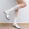 Calcetines de pantorrilla con encaje estilo ballet dulce con orejas de madera para primavera y verano, calcetines de mujer con lazo cosido, calcetines de tubo hueco apilados