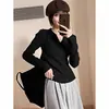 Suéter de punto para mujer con cuello polo, nuevo suéter fino de ajuste slim para otoño 2026, top de cuello en V para otoño e invierno, camiseta básica
