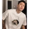 Camiseta de Manga Corta con Estampado de Gato de Diseño de Marca de Moda para Hombre, Verano Hip-Hop Holgada Talla Grande Algodón Puro Pareja Top de Media Manga