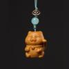 Talla en Madera Japonesa Curativa Colgante Pequeño Colgante de Gato Colgante de Llavero de Gatito Cadena para Teléfono Móvil de Niña Regalo Pequeño Lindo
