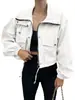 Amazon 2025 Otoño Nuevo Transfronterizo Europeo y Americano Chaqueta Corta de Color Sólido para Mujer Abrigo Impermeable con Cremallera