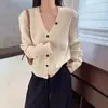 2026 Nova Roupa de Outono Feminina Comércio Exterior Cardigan Simples Feminino Solto Design Preguiçoso Senso de Design Suéter Tricô Casaco