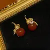 Pendientes de Diseño Calabaza Dorada Antigua de Cobre Plateado Occidental 18 Vintage Antiguo Combinando Ágata Roja con Rhin