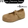 Versión de cuero con aumento de altura interior, zapatos Birkenstock de cobertura total, nuevo modelo 2026, punta redonda, hace que los pies parezcan más pequeños, zapatos Mary Jane de suela gruesa para mujer