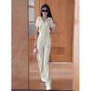 Traje Casual de Moda Trendy para Mujer Verano Nuevo Cárdigan de Color Sólido con Capucha Top Estampado Pantalones de Pierna Ancha Conjunto de Dos Piezas Trendy