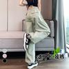 Pantalones cargo de paracaidista de estilo americano petite 150 para mujer, verano delgados holgados casuales de pierna recta ancha, pantalones deportivos jogger