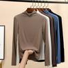 H898 Nueva Camiseta Básica de Cuello Medio de Modal para Mujer Primavera, Otoño e Invierno Estilo Interior Negro Camiseta de Manga Larga para Mujer