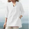 Ebay2021 Outono Roupas Femininas Europeias e Americanas Camisa Pulôver Gola Alta de Algodão e Linho Estilo Workwear Costura Caimento Solto Elegante Workwear