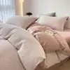 Conjunto de cama de quatro peças em gaze dupla de algodão escovado, capa de edredom 100% algodão, conjunto de lençóis de três peças, lençol com elástico, roupa de cama para dormitórios estudantis