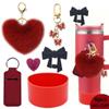 Stanley Día de San Valentín Amor Colgante Bola de Pelo Cubierta de Taza de Silicona Enchufe de Pajita con Lazo Llavero de Corazón para Pareja
