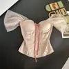 Top corsé rosa con estampado de espina de pez para usar por encima, de alta gama, adelgazante y que realza la figura