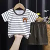 Traje de verano para niños de manga corta y shorts, camiseta de algodón para niños y niñas, ropa fina para bebé, nuevo 2025, tesoro para hombre al por mayor