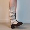 Botas Delgadas de Tacón Grueso Estilo Ballet Suave Estilo Francés con Lazo Cremallera Lateral, Botas Elásticas Versátiles Adelgazantes para Mujer