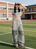 Pantalones de Chándal con Cordón Estampado Cruzado de Letra Gótica para Hombre, Nuevo Estilo de Primavera Hip-Hop Calle Pierna Ancha Sueltos Casuales Largos para Mujer