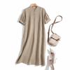 Vestido artístico elegante y suelto de manga corta con cuello vertical, transpirable y cómodo, estilo chino, con hebilla para bolso de invitados.