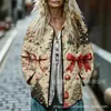 Sudadera de Algodón Acolchada para Mujer Estilo Nuevo 2025 Cuello Alto Floral Retro Rayas Otoño e Invierno Botones Sudadera para Mujer