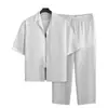 Conjunto de camisa masculina plus size com gola cubana de manga curta, roupa casual de duas peças de verão folgada para homens grandes e altos