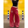 Pantalones de Chándal Casuales con Estampado Lavado Estilo Retro Americano para Mujer, Diseño Holgado Pantalones de Pierna Ancha, Pantalones de Baile Callejero Jazz Modernos