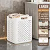 Cesto de Roupa Suja Dobrável com Rodas, Cesto de Roupa Ventilado de Grande Capacidade, Organizador de Roupas que Economiza Espaço para Casa, Branco/Creme