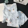 2026 Nuevo Chaleco de Algodón Nube de Verano con Almohadillas en el Pecho, Shorts, Pijama, Set Dulce de Dibujos Animados con Encaje para Estar en Casa para Mujeres