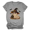 Amazon eBay Estación Europea Halloween Nueva Moda Divertida para Mujer Bruja Fantasma Murciélago Cuello Redondo Manga Corta Camiseta