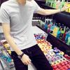 Camiseta de manga corta para hombre, color liso, simple, de manga corta, de puesto, camiseta, sangre, todo blanco, todo negro, de media manga, fina, ropa corta para hombre