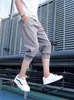 Comércio Transfronteiriço Calça Jogger Masculina de Verão Fina de Caimento Solto Tendência Simples Cor Sólida Casual Shorts 7/8