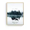 Paisagem da Floresta Nórdica Veado Lago Pintura Grupo de Pássaros Pintura em Tela Poster Arte Imagem Abstrata Casa Sala de Estar Pintura Decorativa Núcleo