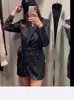 2025 Nueva Estación Independiente Europea y Americana Moda Femenina Sexy Cintura Múltiples Colores Lentejuelas Cuello de Solapa Corbata Vestido