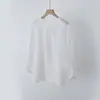 Blusa Top de Lino Lavado Estilo Japonés Artístico para Commuter Holgada Juvenil Hombro Caído Manga de Linterna Transparente Fina